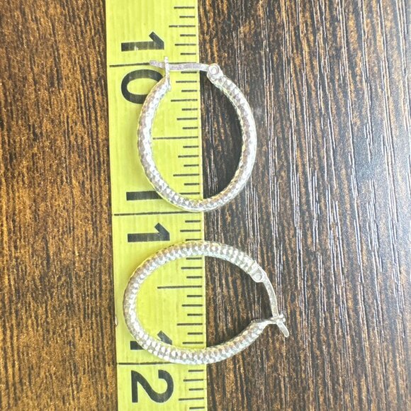 VTG Sterling Silver 925 Textured Elongated Hoop Earrings Size 1" Length - Picture 11 of 11